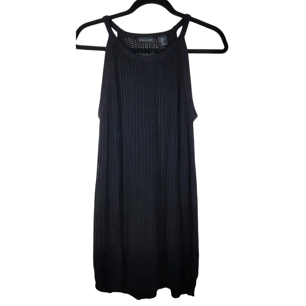 Tahari Black Crochet Dress Cover-Up Open Knit Size M‎ Cruisewear Resortwear